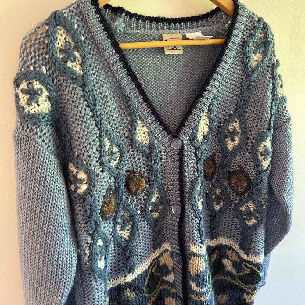 Vintage Women's Blue Patterned Knitted cardigan
